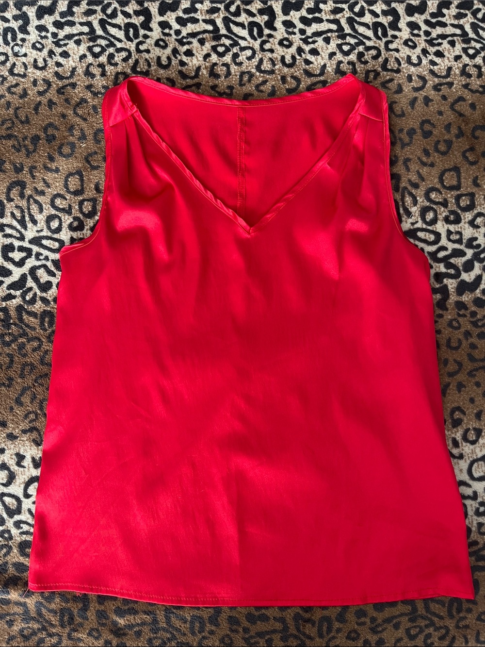 Red V-Neck Satin Women's Tank Top - Classic Sleeveless Blouse